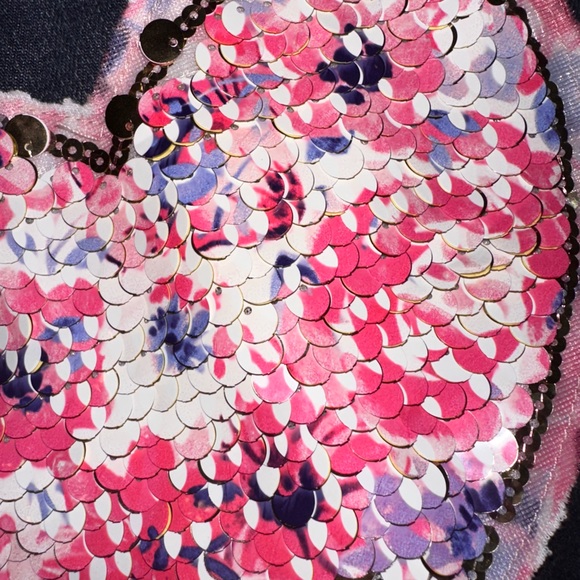 The Childrens Place Embellished Denim Jean Jacket Sequin Heart Patches S(5-6) - Picture 4 of 7